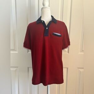 TOMMY HILFIGER Men Polo, Burgundy with Navy Details, Size Medium